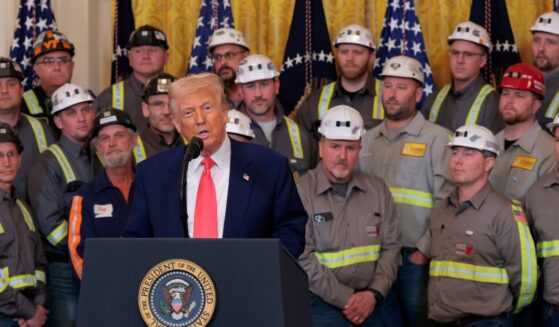 President Donald Trump speaks alongside coal and energy workers during an executive order signing ceremony in the East Room of the White House on April 8, 2025, in Washington, D.C.