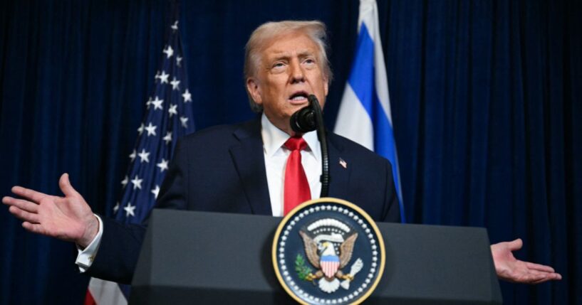 President Donald Trump speaks during a joint press conference with Israeli Prime Minister Benjamin Netanyahu at Trump's Mar-a-Lago residence in Palm Beach, Florida, on Dec. 29, 2025.