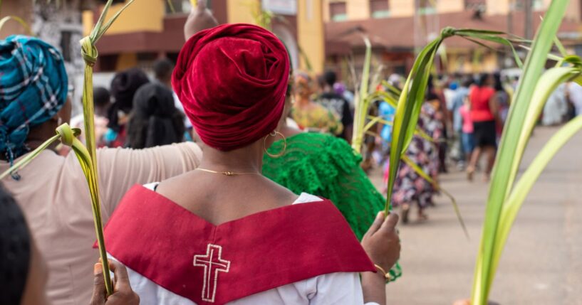 Members of St. Mary Cathedral celebrate Palm Sunday in Ibadan, Oyo, Nigeria on March 24, 2024.