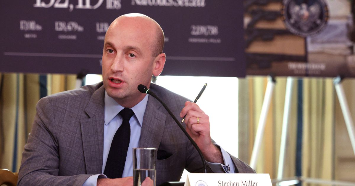 US Homeland Security Advisor and White House Deputy Chief of Staff Stephen Miller delivers remarks at the president's Homeland Security Task Force in the State Dining Room of the White House on Oct. 23, 2025 in Washington, DC.