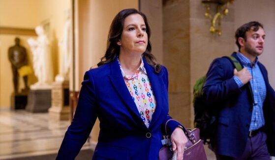 Rep. Elise Stefanik walks down Statuary Hall at the U.S. Capitol in Washington, DC on April 10, 2025.