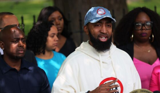 Co-founder of Until Freedom Mysonne Linen speaks at a news conference at Park Row in New York City on May 11, 2023.