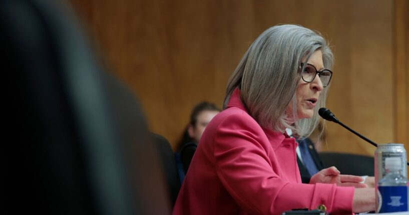 U.S. Sen. Joni Ernst speaks at a Senate Committee hearing on Capitol Hill in Washington, DC on May 20, 2025.