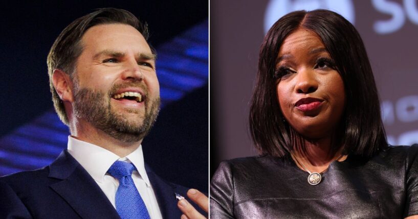During the Turning Point USA Americafest event in Phoenix Sunday, Vice President J.D. Vance, left, broached the topic of Rep. Jasmine Crockett, a Texas Democrat, regarding her senatorial aspirations.