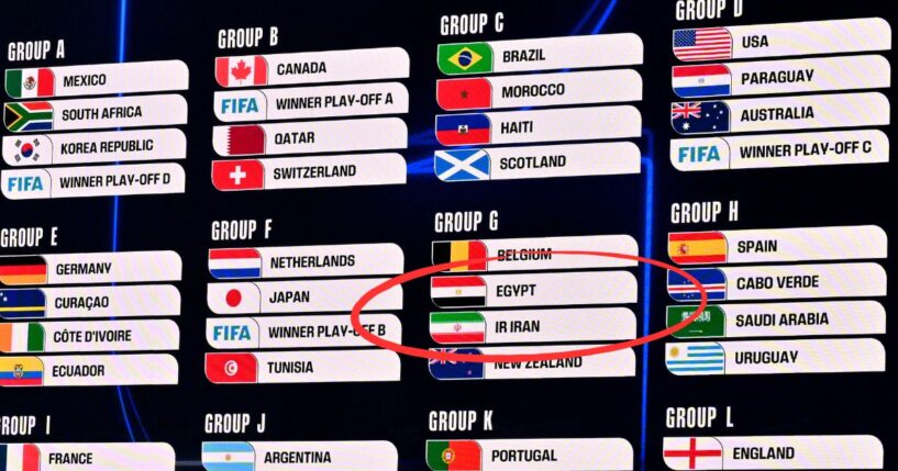 A screen displays the final result of Friday's FIFA World Cup 2026 Official Draw in Washington, D.C, which resulted in two countries with some of the strongest anti-gay laws ending up in a "pride match."