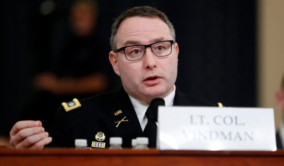 National Security Council aide Lt. Col. Alexander Vindman testifies before the House Intelligence Committee on Capitol Hill in Washington, D.C., on Nov. 19, 2019.