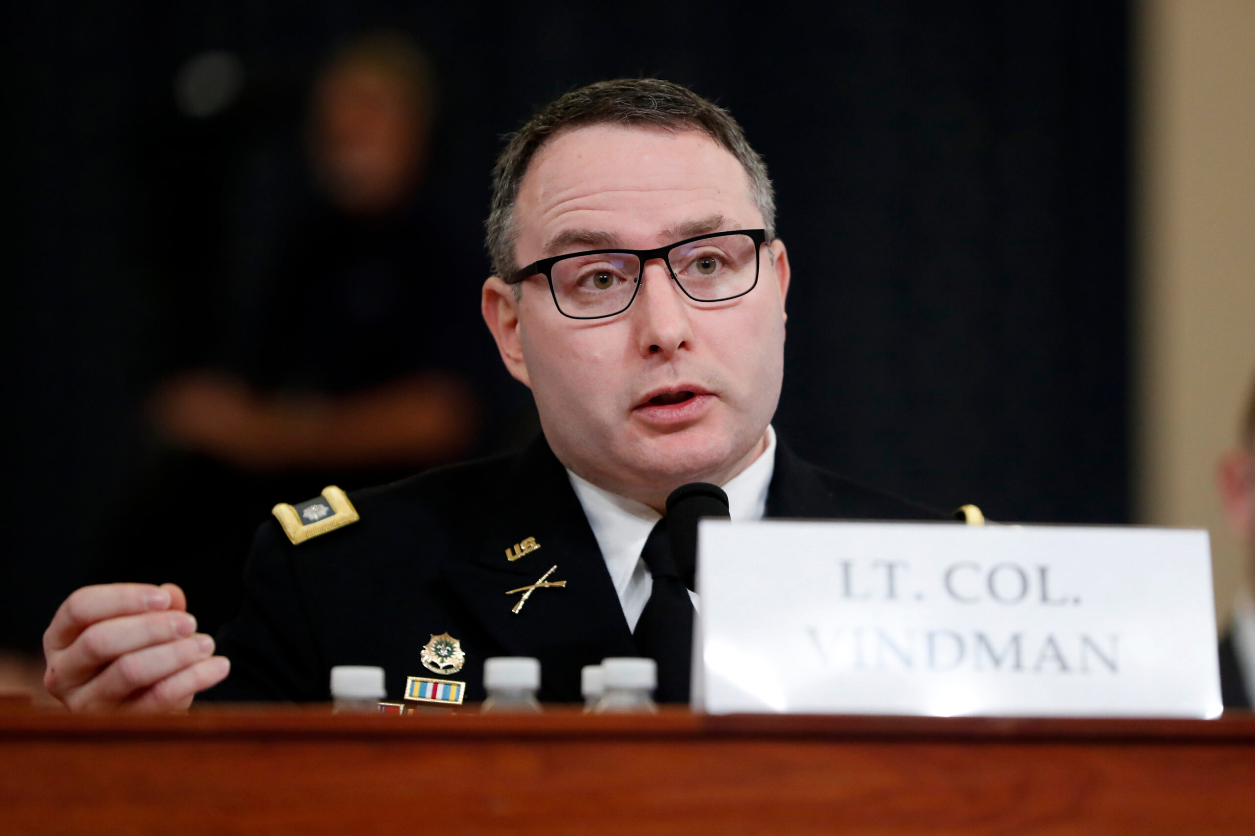 National Security Council aide Lt. Col. Alexander Vindman testifies before the House Intelligence Committee on Capitol Hill in Washington, D.C., on Nov. 19, 2019.