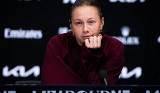 American tennis player Amanda Anisimova speaks at a news conference Saturday at the Australian Open in Melbourne.