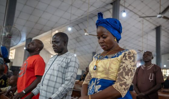 Roman Catholics pray at Saint Michael's Cathedral during the Sunday's service in Minna, Nigeria, on Nov. 30, 2025, for the safe return of the abducted students of Saint Mary's Catholic School earlier this month.