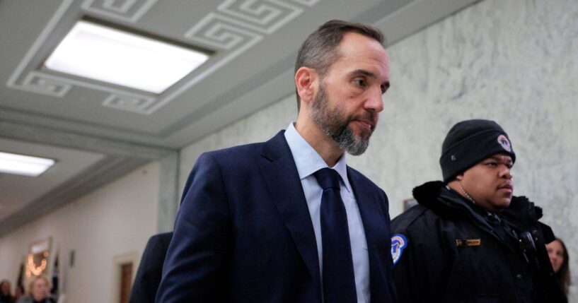 Former Special Counsel Jack Smith returns from a break to testify during a closed-door deposition before the House Judiciary Committee in the Rayburn House Office Building on Capitol Hill on Dec. 17, 2025, in Washington, D.C.