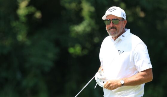Phil Mickelson of Hyflyers GC walks the 16th fairway on day two of LIV Golf Indianapolis at The Club at Chatham Hills on Aug. 16, 2025, in Westfield, Indiana.