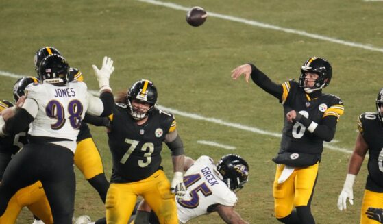 Pittsburgh Steelers quarterback Aaron Rodgers throws during the second half of an NFL football game against the Baltimore Ravens on Jan. 4, 2026, in Pittsburgh, Pennsylvania.