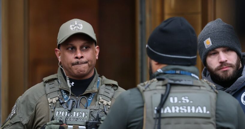 U.S. law enforcement officials stand guard outside of Daniel Patrick Moynihan United States Courthouse on Jan. 5, 2026, in New York City.