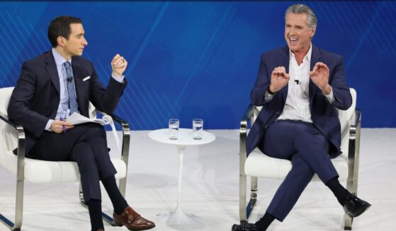 New York Times columnist Andrew Ross Sorkin and California Gov. Gavin Newsom during the 2025 New York Times Dealbook Summit at Jazz at Lincoln Center on Dec. 3, 2025, in New York City.