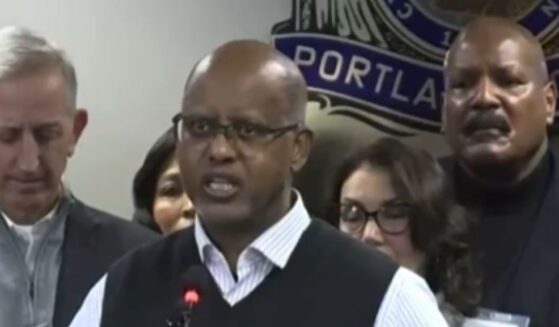 Oregon Democratic state Sen. Kayse Jama spoke at a podium in Portland on Jan. 8, 2026, where he, in broken English, condemned ICE and told them to get out of the city.