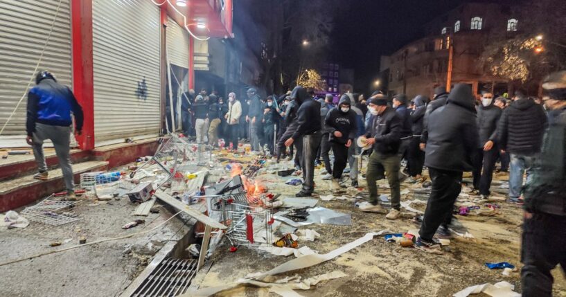 Iranians gather while blocking a street during a protest in Kermanshah, Iran, on Jan. 8, 2026.