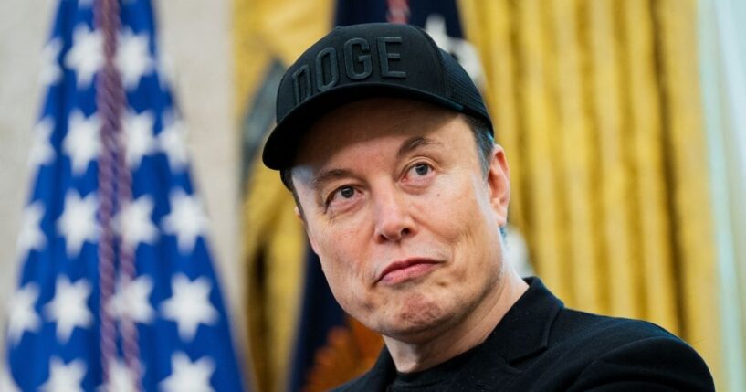 Elon Musk looks on during a news conference with President Donald Trump in the Oval Office of the White House in Washington, D.C., on May 30, 2025.