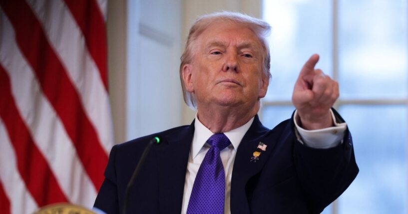 President Donald Trump takes questions from members of the media during a meeting with oil and gas executives in the East Room of the White House on Jan. 9, 2026, in Washington, D.C.