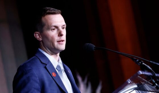 Rep. Jared Golden speaks on stage during Headstrong Washington DC Gala at Andrew W. Mellon Auditorium on Nov. 3, 2021, in Washington, D.C.