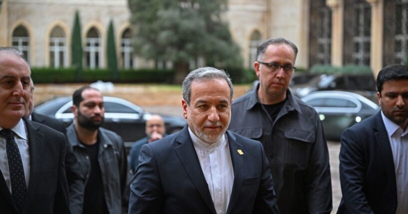 Iranian Foreign Minister Abbas Araghchi arrives at the government palace to meet Lebanon's Prime Minister Nawaf Salam in Beirut on Jan. 9, 2026.