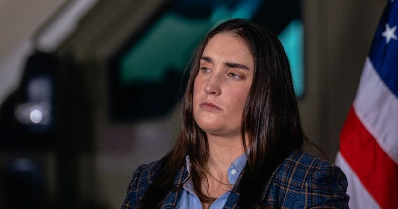 Immigration and Customs Enforcement Deputy Director Madison Sheahan speaks during a news conference with Homeland Security Secretary Kristi Noem about ongoing immigration enforcement efforts on Oct. 30, 2025, in Gary, Indiana.