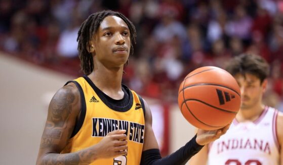 Simeon Cottle of the Kennesaw State Owls shoots a free throw in the game against the Indiana Hoosiers at Simon Skjodt Assembly Hall on Dec. 29, 2023, in Bloomington, Indiana.
