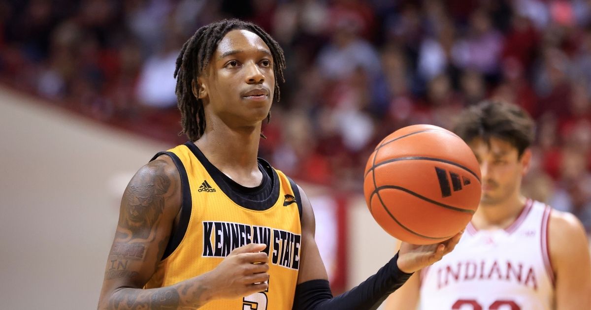 Simeon Cottle of the Kennesaw State Owls shoots a free throw in the game against the Indiana Hoosiers at Simon Skjodt Assembly Hall on Dec. 29, 2023, in Bloomington, Indiana.