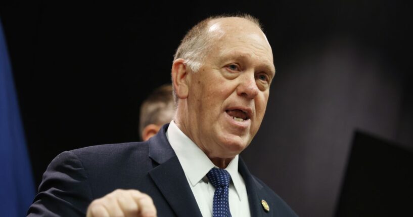 Border czar Tom Homan speaks during a news conference about ongoing immigration enforcement operations on Jan. 29, 2026, in Minneapolis, Minnesota.