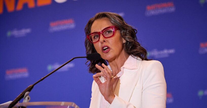 Katy Faust speaks at the National Conservatism Conference in Washington, D.C., on Sept. 3, 2025.