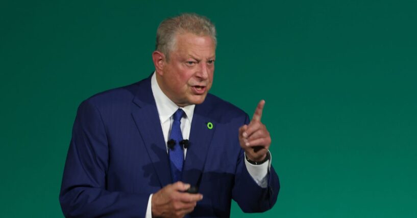 Former Vice President Al Gore presents the Climate TRACE global greenhouse gases emissions database on day four of the UNFCCC COP28 Climate Conference on Dec. 3, 2023, in Dubai, United Arab Emirates.