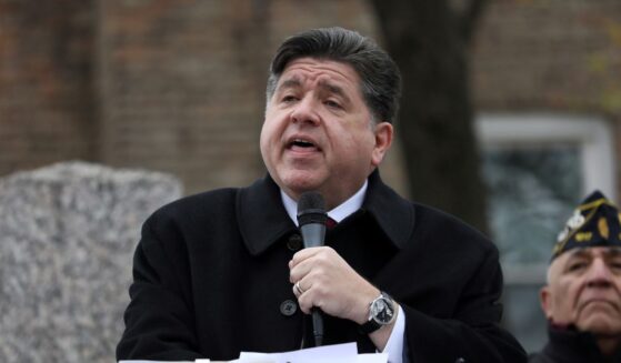 Illinois Gov. J.B. Pritzker delivers a short speech during a Veterans Day ceremony at Little Village's Manuel Perez Jr. Memorial Plaza on Nov. 11, 2025, in Chicago, Illinois.