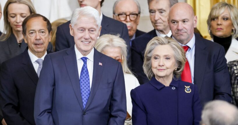 Former President Bill Clinton and former Secretary of State Hillary Clinton attend the inauguration ceremony of President Donald Trump in the Capitol Rotunda in Washington, D.C., on Jan. 20, 2025.