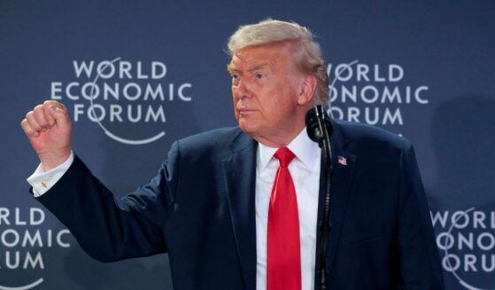 President Donald Trump speaks during a reception for business leaders at the World Economic Forum Annual Meeting on Jan. 21, 2026, in Davos, Switzerland.