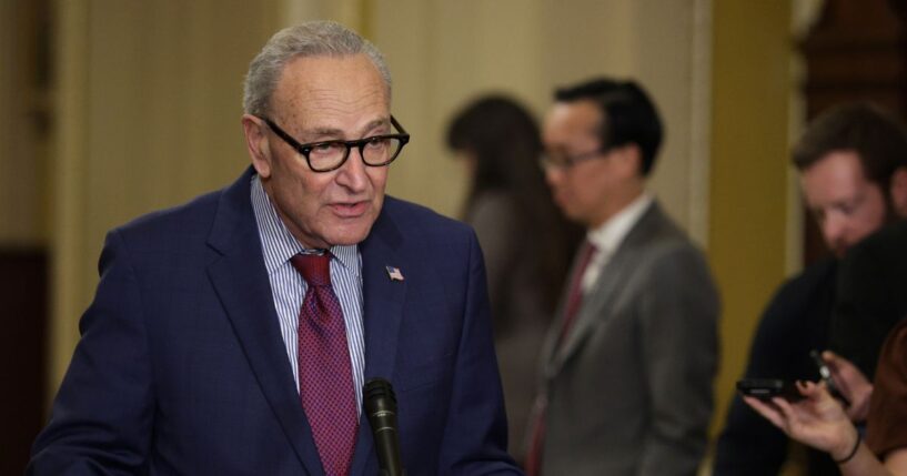 Senate Minority Leader Chuck Schumer speaks to the media following the weekly Senate policy luncheons at the U.S. Capitol on Jan. 13, 2026, in Washington, D.C.