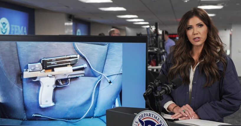 Secretary of Homeland Security Kristi Noem speaks during a news conference in the National Response Coordination Center at the Federal Emergency Management Agency headquarters on Jan. 24, 2026, in Washington, D.C.
