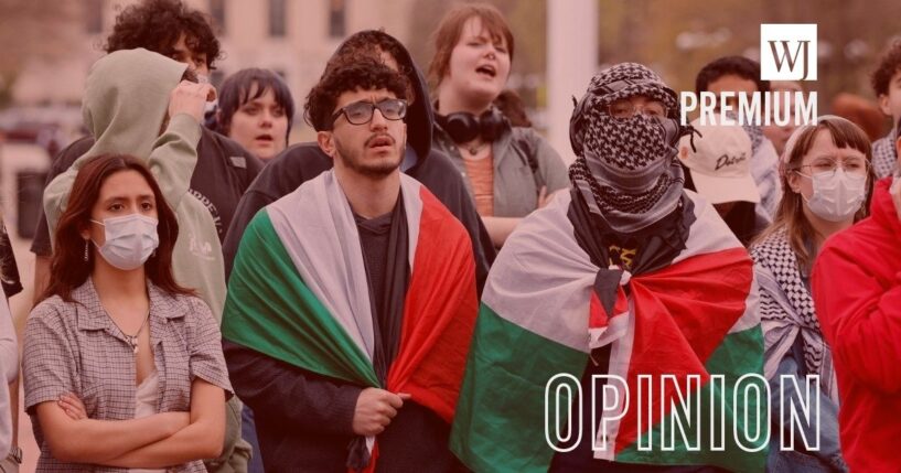 Pro-Palestinian demonstrators gather at the University of Michigan campus in Ann Arbor, Michigan, on April 21, 2025. No such protests have broken out in support of Iranians, despite thousands of civilians reported killed by their government.