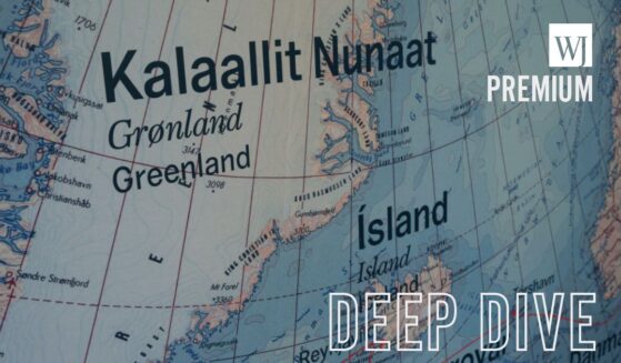 A map featuring Greenland is seen inside the Greenland Representative's office on March 25 in Copenhagen, Denmark.