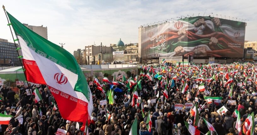 A crowd gathers Monday during what was described as a pro-government rally in Tehran, Iran.