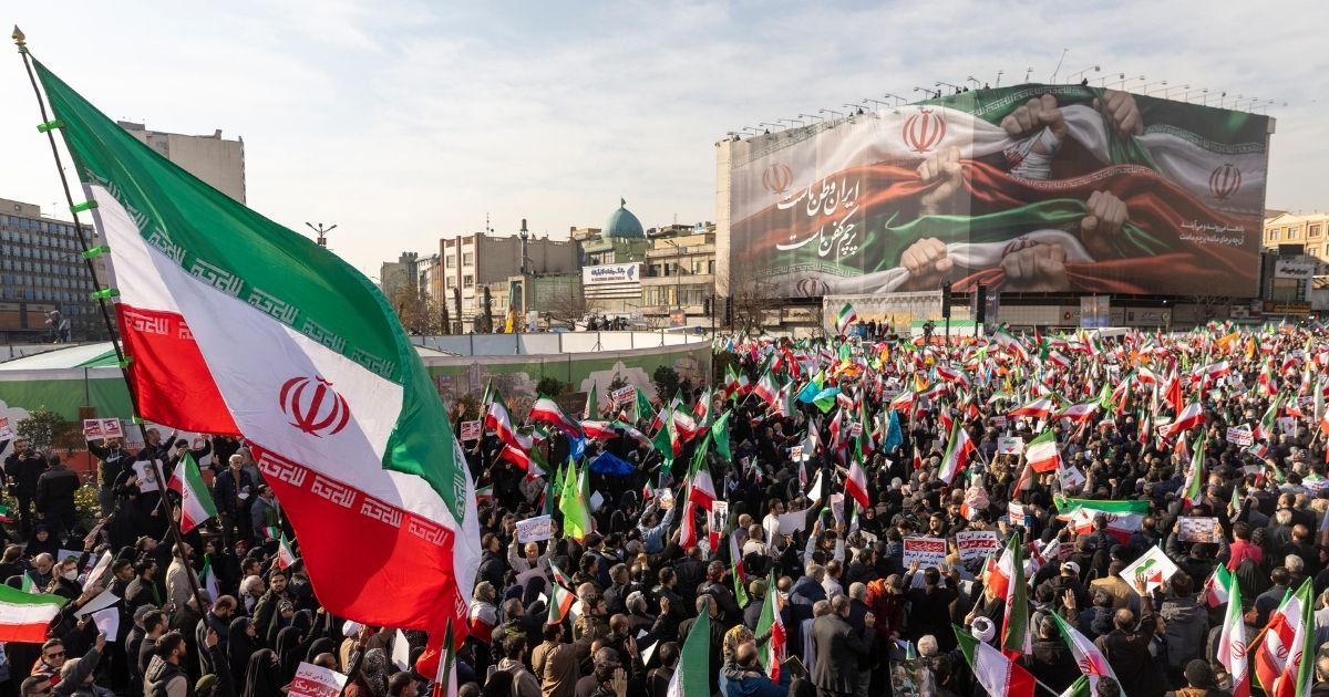 A crowd gathers Monday during what was described as a pro-government rally in Tehran, Iran.