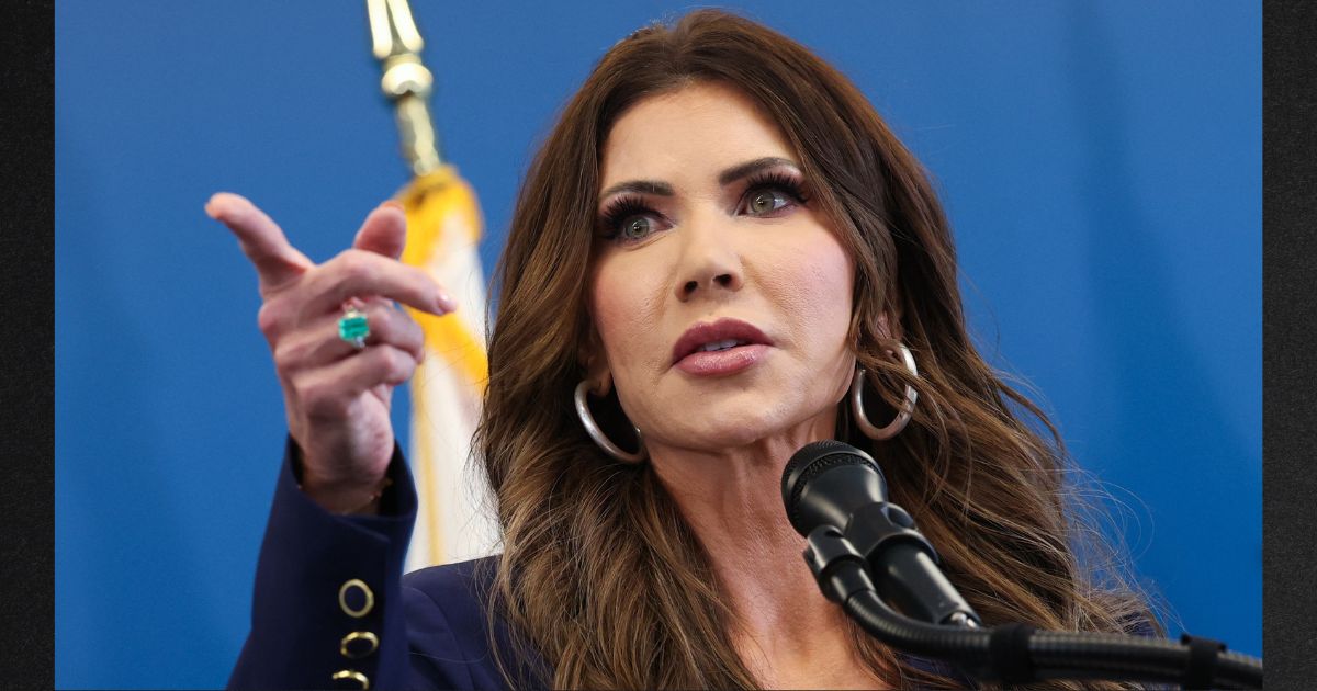 Secretary of Homeland Security Kristi Noem speaks during a Thursday news conference to discuss ICE operations.