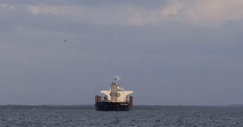 A crude oil tanker sails along the short of lake Maracaibo, in Zulia state, Venezuela on Jan. 6, 2026.