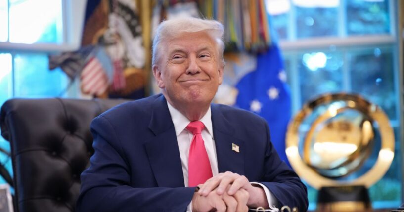 President Donald Trump speaks in the Oval Office of the White House on Aug. 14, 2025 in Washington, DC.