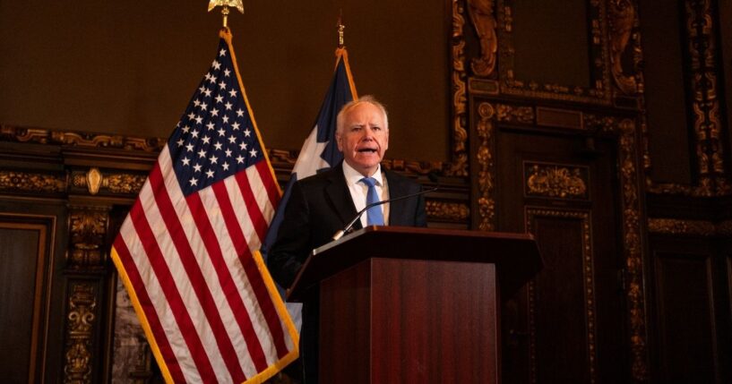 Minnesota Governor Tim Walz speaks during a news conference in the State Capitol building in St. Paul, Minnesota, on Jan. 5, 2026.