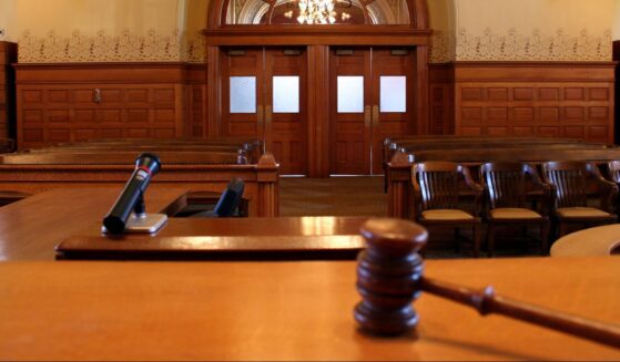 The inside of an empty courtroom.