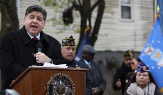 Illinois Governor JB Pritzker delivers a short speech at a ceremony in Chicago, Illinois, on Nov. 11, 2025.
