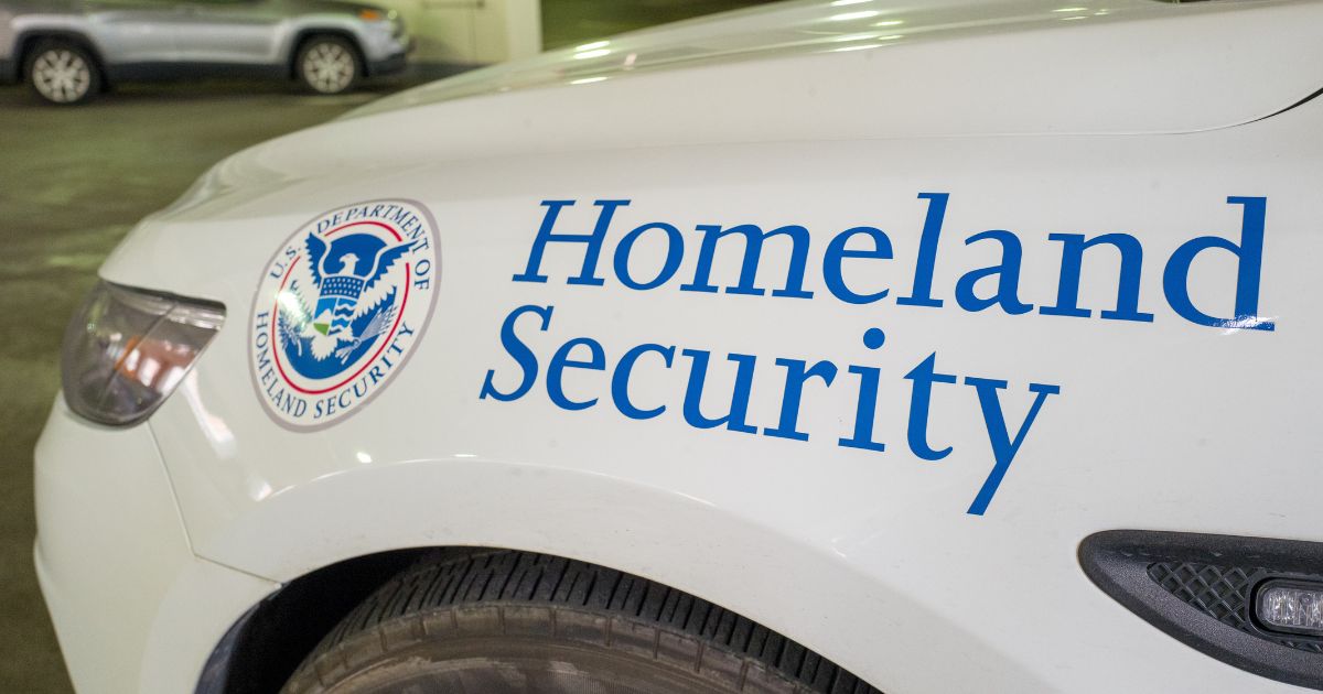Close-up logo of the Department of Homeland Security on a car in San Francisco on Feb. 25, 2019.