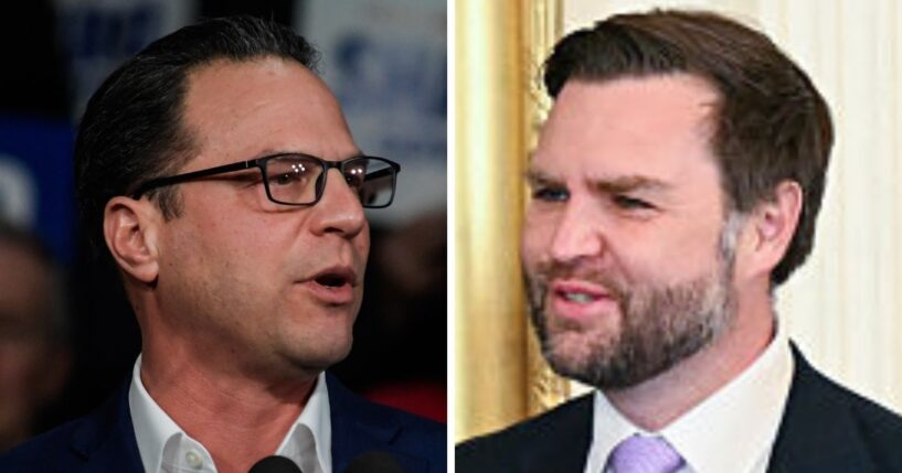 Pennsylvania Gov. Josh Shapiro, left, - a 2028 long-shot for the Democratic presidential nomination - should have reviewed his own social media posts before criticizing one by Vice President J.D. Vance.