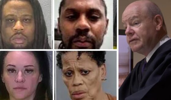 The four suspects at left were arrested in connection with the Sunday shooting of Judge Steven Meyer, right.