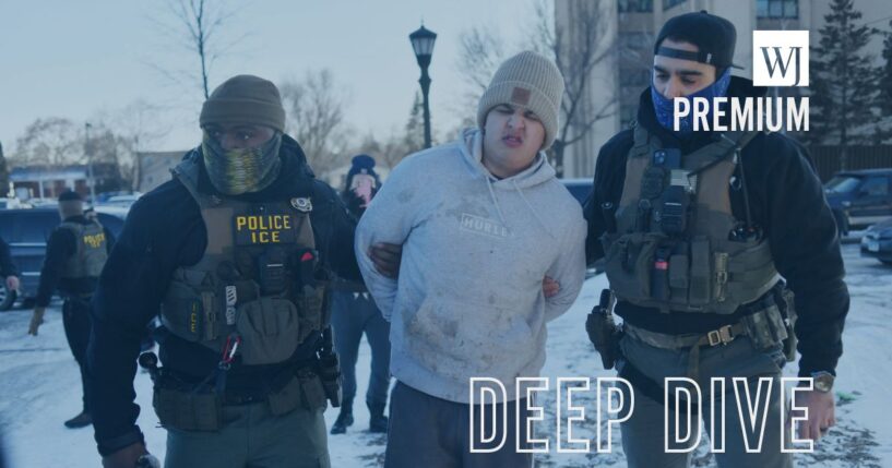 Federal immigration agents detain a man during an operation by Immigration and Customs Enforcement and Border Patrol in St. Paul, Minnesota, on Jan. 27, 2026.
