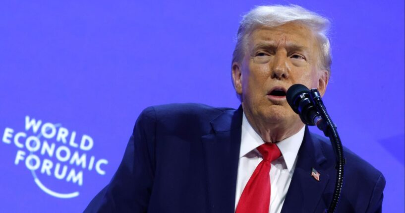 President Donald Trump gives a speech at the World Economic Forum Wednesday in Davos, Switzerland.